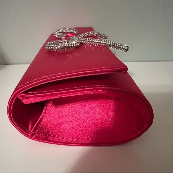 Elegant Hot Pink Clutch with Rhinestone Bow - Picture 2 of 9